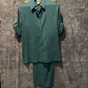 Set completo donna seta Coldwater Creek vintage pantaloni e top verde taglia S e PM - Foto 1 di 17
