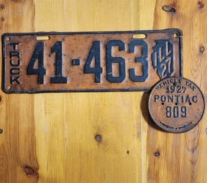 RARE VINTAGE 1927 ILLINOIS TRUCK LICENSE PLATE AND VEHICLE TAX TAG PONTIAC ILL - Picture 1 of 3