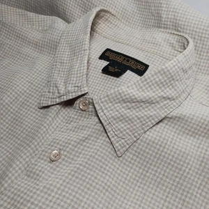 Vintage Donald J. Trump 100% Linen Button Up Beige Checker Shirt Mens Sz L - Picture 1 of 6