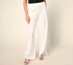 Denim & Co Beach Jersey Wide-Leg Pull-On Pants w/Slits - Women's Reg. L - White - Picture 1 of 1
