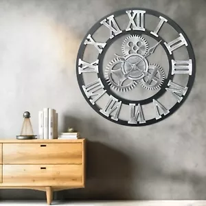 Große Wanduhr mit römischen Ziffern Moderne Industrielle Leise Wanduhr 58cm Uhr - Bild 1 von 7