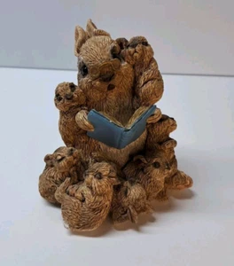 Stone Critters Easter Bunny Story Teller Rabbit & Babies Figurine Made In USA  - Imagen 1 de 10