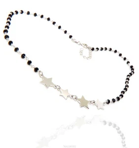 collana stelle Argento 925 cristallo nero 4 stelline regolabile girocollo donna - Foto 1 di 3