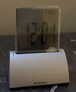 Brookstone - 4" Touchscreen Die-Cast Clock - Time/Temp/Date/Timer - Silver - Picture 1 of 4