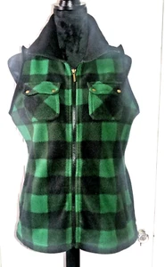 CHAPS: Green Checkered Zip-Up Fleece Vest - Women's Size Medium - Picture 1 of 8