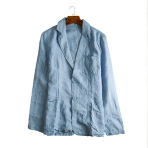 Men 98% Linen Suit Jacket Tops Coat Plain Lapel Business Formal Blazer Top Loose - Picture 1 of 16