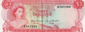 BAHAMAS THREE DOLLARDS - Issue Date 1968 - Hard To Find Excellent Condition - Picture 1 of 2