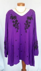 NEU OHNE ETIKETT Tunika Top 30 W 4X reich lila/schwarz Stickerei 2 Taschen Gaze Bluse - Bild 1 von 5