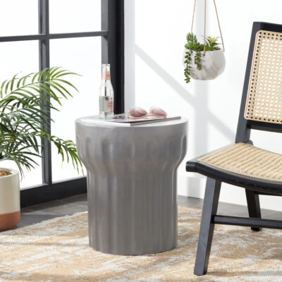 SAFAVIEH Outdoor Collection Vesta Concrete Accent Stool | Dark Grey | - Image 1 of 4