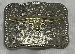 "Hebilla de cinturón Texas cuernos largos plateados 3""" - Imagen 1 de 3