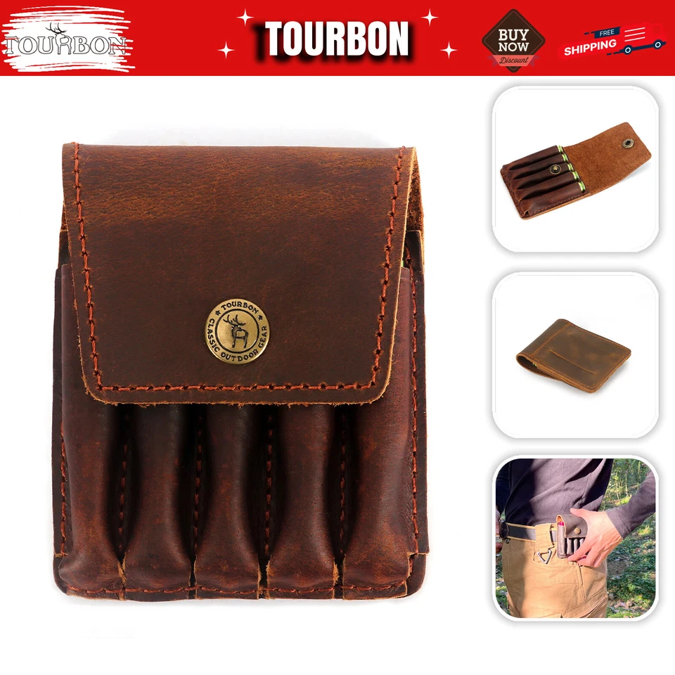 Tourbon Leather Rifle Bullets Ammo Holder Pouch Cartridge 5 Rounds Shell Wallet