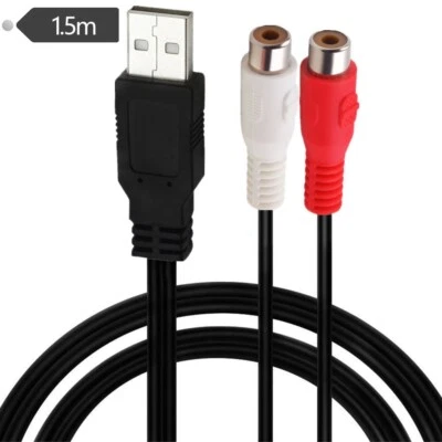 USB A Male to Dual RCA Phono Female AV PC TV Aux Audio Video Adapter Cable Lead - Image 1 of 4
