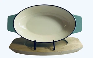Martha Stewart Enameled Cast Iron Casserole Birch Wood Trivet Set Aqua 2 Pieces - Picture 1 of 3