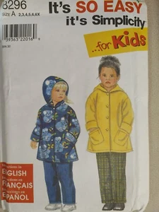 Simplicity Pattern 8296 Toddler Child Fleece Hooded Jacket Pants 2 3 4 5 6 6X - Picture 1 of 2
