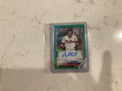 NICK MATON AUTO 1st 2021 Bowman Chrome Autograph GREEN SHIMMER REFRACTOR #/99 RC - Image 1 of 4