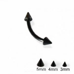 Barbell Curve Eyebrow w/Spikes 4mm 14 Gauge 3/8" Titanium Black IP - Picture 1 of 4