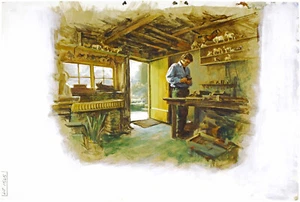 Len Thurston "Solace of Sin" original gouache illustration wood room holy places - Picture 1 of 3