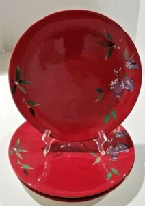 Tracy Porter Jolly Ol Snowy THREE Dinner Plates Plums Holly on Red 11" - Picture 1 of 5