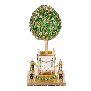 Faberge Lorbeerbaum (Orangenbaum) Ei Schmuck Schmuckkästchen mit Vogel 6,4'' (16 cm) - Bild 1 von 5