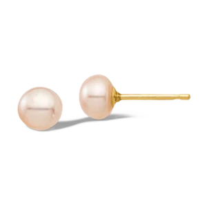 14K Solid Yellow Gold 5mm Pink Button Freshwater Cultured Pearl Stud Earrings... - Picture 1 of 3