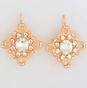 Earrings Crystal White IN Antique Style Jewelry Bridal Vintage Italian - Picture 1 of 6