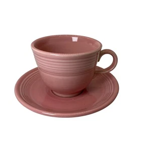 Vintage Fiesta Ware Homer Laughlin Rose Pink Coffee Tea Cup & Saucer - Picture 1 of 10