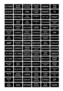 96 Black / White Boat Marine Electric Dash Panel Switch Label Sticker Decal Pack - Picture 1 of 1
