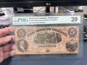 1858 $5 bank of the district of columbia PMG 20 Very Fine - Picture 1 of 3