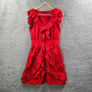 Vintage Portmans Womens A-line Dress Size 10 Red Sleeveless V-Neck Ruffles - Picture 1 of 13