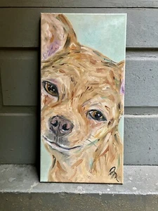 Rehkitz braun Chihuahua Hund Gemälde, Haustierportrait Hirschkopf, Gretchen Original Öl - Bild 1 von 4