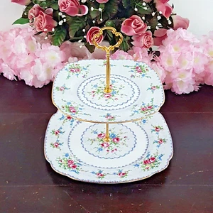 Royal Albert Petit Point 2 Tier Cake Stand Bone China Tiered Plate Dessert Tray - Picture 1 of 15