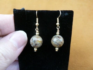 (EE-388-30) 12mm faceted tan Mookaite Picasso jasper gemstone dangle earrings - Picture 1 of 1
