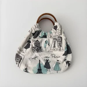 Stylish Tote Bag With Wooden Handles. Great For Shopping &Fully Lined-Free Post - Picture 1 of 4