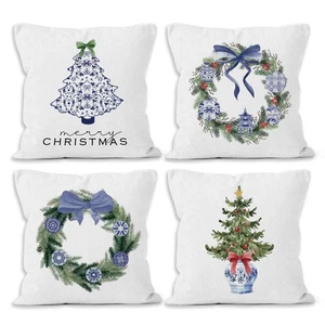 Chinoiserie Chinoiserie Throw Pillow Covers 18x18 Set of 4, Winter Grand Mill... - Picture 1 of 7