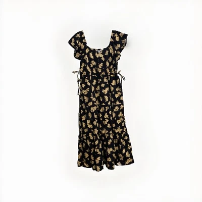 Maxi Vestido Time & Tru Manga Acampanada L Negro Hollín Floral Bolsillos Campesino Boho Foto 1 de 4