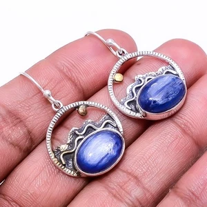 Kyanite - Nepal Designer 925 Sterling Silver Handmade Earring 1.37" E928118019 - Picture 1 of 3