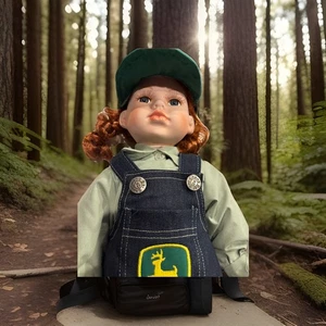 New JOHN DEERE Tractor 22” Porcelain Girl Doll Red Hair Jean Dress original box - Picture 1 of 12