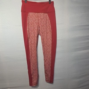 Zelos Womens Active Leggings L Red Abstract Heart Petal Print High Rise Pocket - Picture 1 of 10