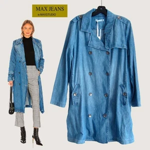 MAX JEANS by Max Studios NEW Minimalist Military Double Breasted Trench Coat L - Picture 1 of 12