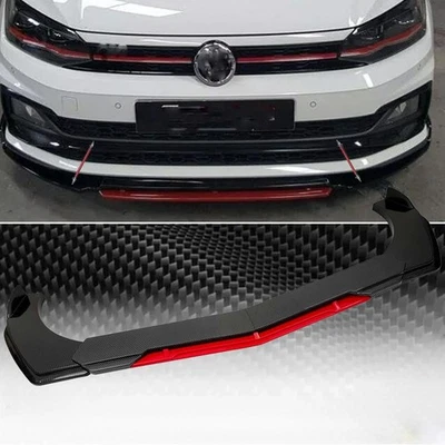 For VW Golf Passat Front Bumper Lip Spoiler+Splitter Body Kit Carbon Fiber Red Foto 1 de 4