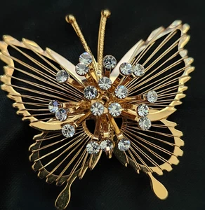 Monet ELEGANT JEWELED Butterfly Brooch Gold Tone Rhinestone Pin & DAILY SHIPPING - Picture 1 of 7