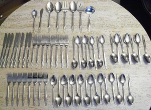 AMERICAN STAINLESS INTERNATIONAL SILVER INS88 PATTERN ROSE HANDLE 64 PIECES - Bild 1 von 8