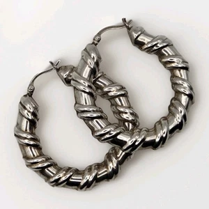 Vintage 925 Sterling Silver 1.5" Hoop Earrings Leverback Twist Israel PC 7g - Picture 1 of 11