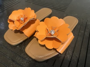 Unbranded Orange Embellished Ladies Summer Sandal Sz 7W - Picture 1 of 7