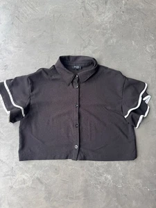 Schwarz-weißes bauchfreies Oberteil mit Rüschenärmeln Größe Large - Bild 1 von 7