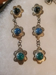 Pendientes Antiguos FIRMADOS DE PLATA MÉXICO Ónix Verde Esterlina Tornillo Trasero - Imagen 1 de 3
