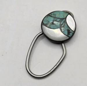 Signed Bennett Sterling Silver Turquoise MOP Native American Keyring Keychain - Picture 1 of 3