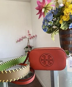 AUTÉNTICO NUEVO CON ETIQUETAS Bolso Bandolera Tory Burch Miller Logo Mini Cuero Guijarro-Rojo Amapola - Imagen 1 de 9