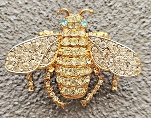 Spilla Kenneth Jay Lane Avon Queen Bee strass tono oro - spilla occhi blu 2004 - Foto 1 di 4