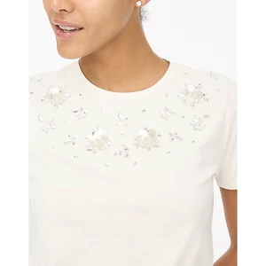 Camicia blusa J Crew Flower Jewel impreziosita L XXS bianca nuova con etichetta top CG024 J.Crew - Foto 1 di 4
